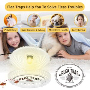 Flea Trap for Inside Your Home, Electric Flea Light, Refillable Flea Traps for Indoor with Refill Including Replacement Sticky Pads and Bulbs, Pet Safe, Pack of 2