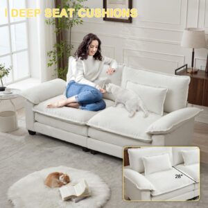 DUNELLA 88.9" Cloud Couch Sectional Couches for Living Room - Modular Chenille Sectional Sofa with Ottoman and Pillows - Modern Comfy Deep Seat Sleeper Sofa