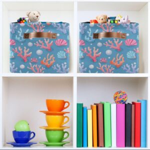 ALAZA Pearl Coral Reef Blue Large Storage Basket for Organizing Foldable Storage Bin for Shelves Home with Handles 1 Pack