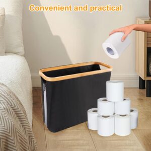 Toilet Paper Basket, Toilet Paper Storage Basket with Bamboo Handle and Lid, Toilet Paper Storage Holder Up to 12 Mega Rolls, Good Ventilation, Durable (Black)