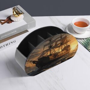 Desktop Organizer Store Fantasy Pirate Ship Printed Remote Storage Box Remote Control Holder with 5 Compartments for TV Remotes/Media Controllers/Office