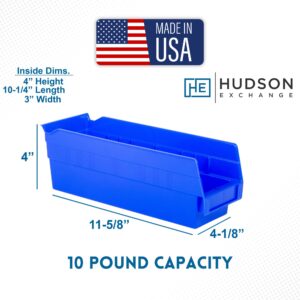 Hudson Exchange 12 x 4 x 4" Plastic Nesting Storage 12” Shelf Bin Container - 10 lb Capacity (Blue)