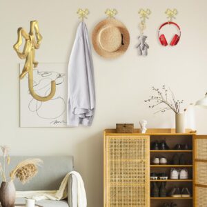 XHIPY 4 PCS Gold Bow Wall Hooks, Gold Coat Hooks, Metal Hooks, Bow Room Decor Hooks for Coats, Coffee Mugs, Hats, Bags, Bath Towels and Room Decorations