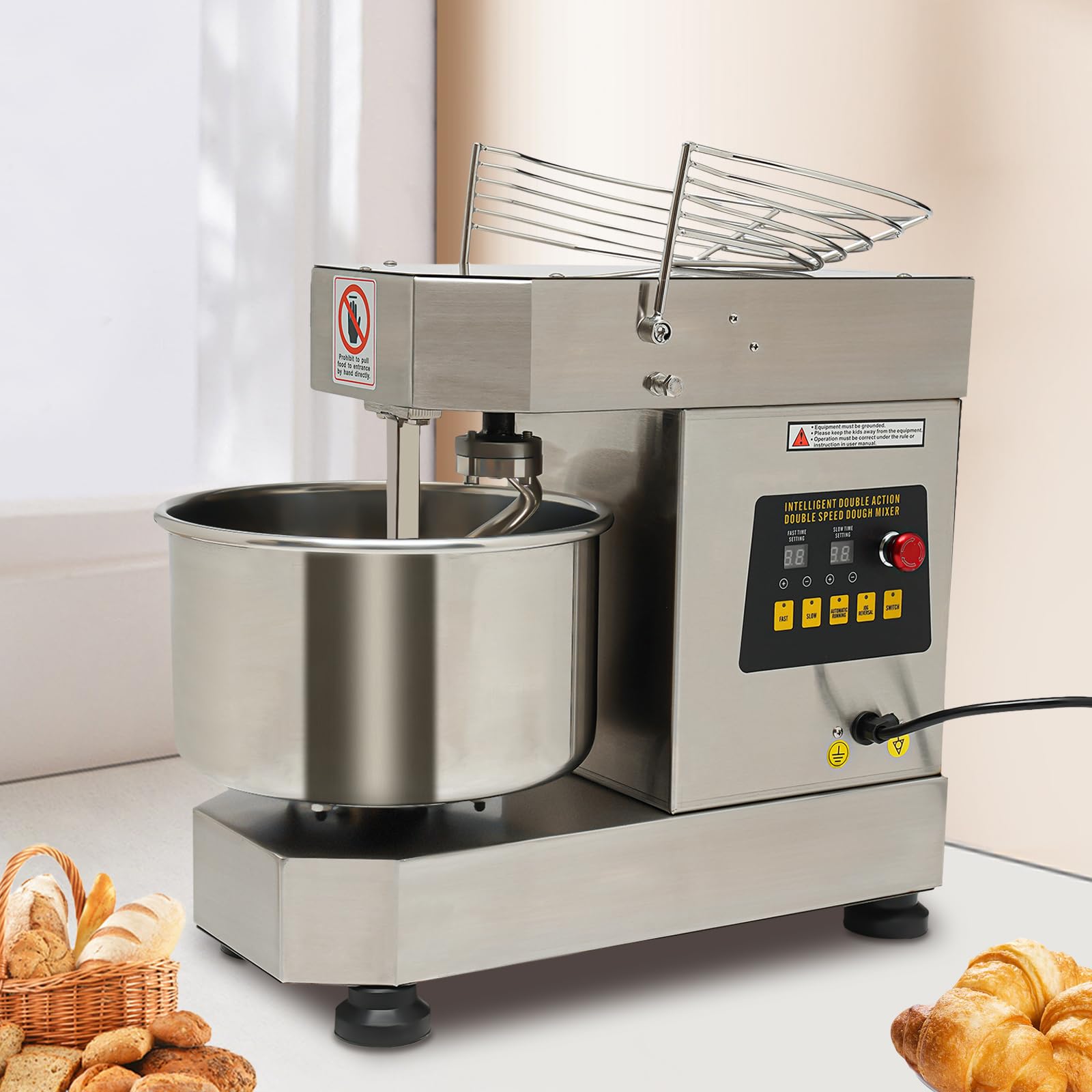 750W Commercial Dough Mixer 10.5Qt Dual Rotating Dough Kneading Machine with Food-grade Bowl Infinitely Adjustable Speed, Security Shield Baking Equipment for Restaurant Pizzeria