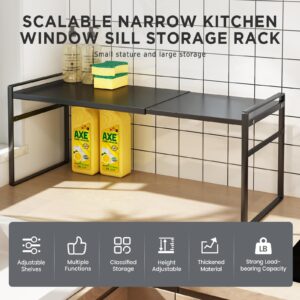 WOCHUANGSI 1pc Small Narrow Tall Shelf for Windowsill Kitchen Organizer Stackable Shelves Bathroom Sill Thin Shelves for Narrow Spaces Counter Top Racks (Black, L13.6-24.4'' * W8.3'' * H9.4'')