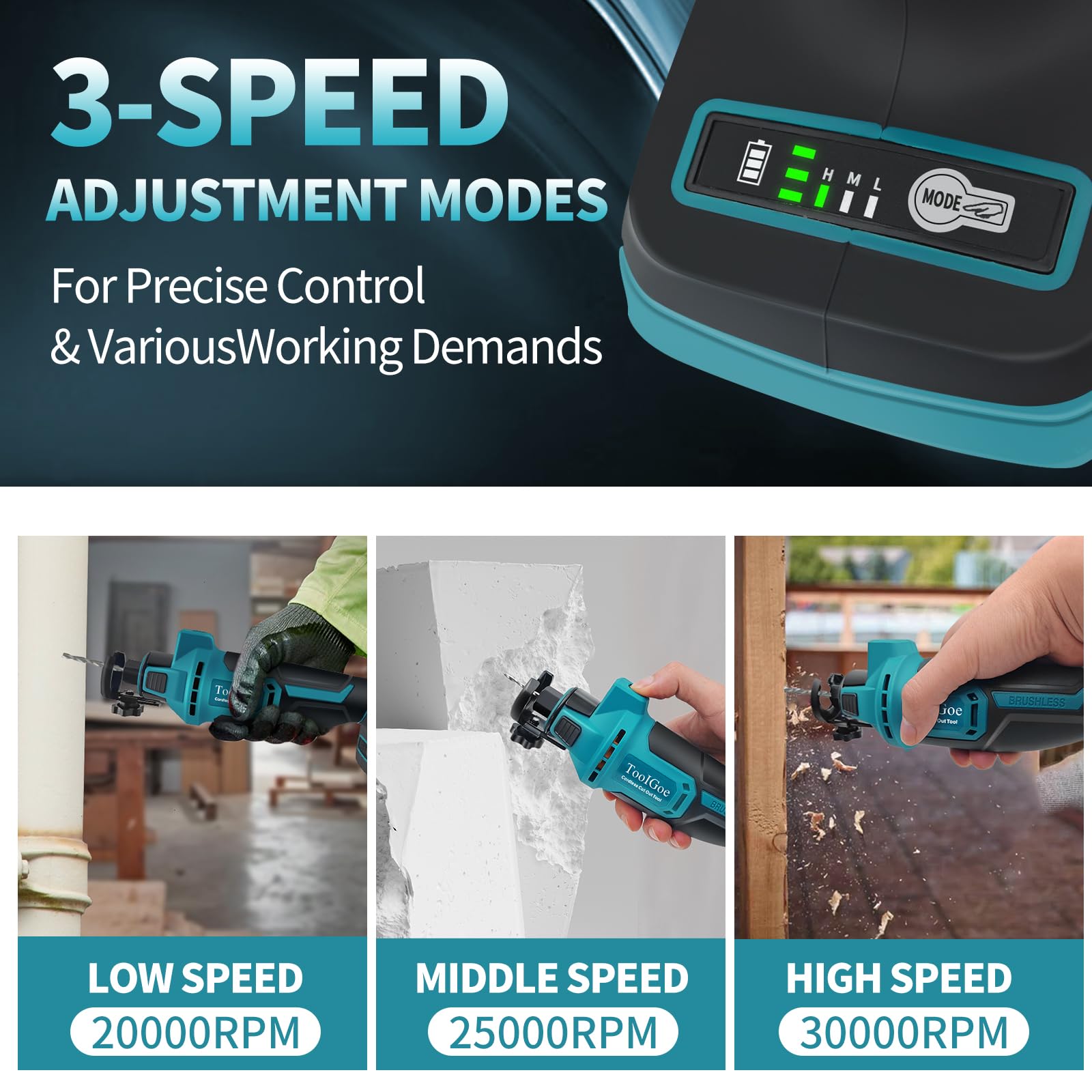 Cordless Drywall Cut-Out Tool for 18V Battery: Brushless Motor Tool (Battery Not Included) - Up 30000 RPM Variable Speed Rotary Ma-Kita Saw kit for Cutting,Paneling,and Ceiling Tiles