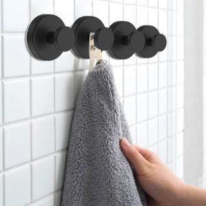 2 Pack Suction Cup Hooks for Wreaths on Glass Window Stainless Steel Shower Hooks Waterproof for Hanging Towels Loofah Robe Coat Mounting on Bathroom Glass Shower Door Mirror Tile Wall (Matte Black)