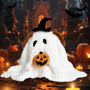 rdogeia ghost with pumpkin pillow,dog ghost holding pumpkin plush,cute halloween toys halloween stuffed animal,halloween party favors,halloween treat bag stuffers gifts kids boys girls