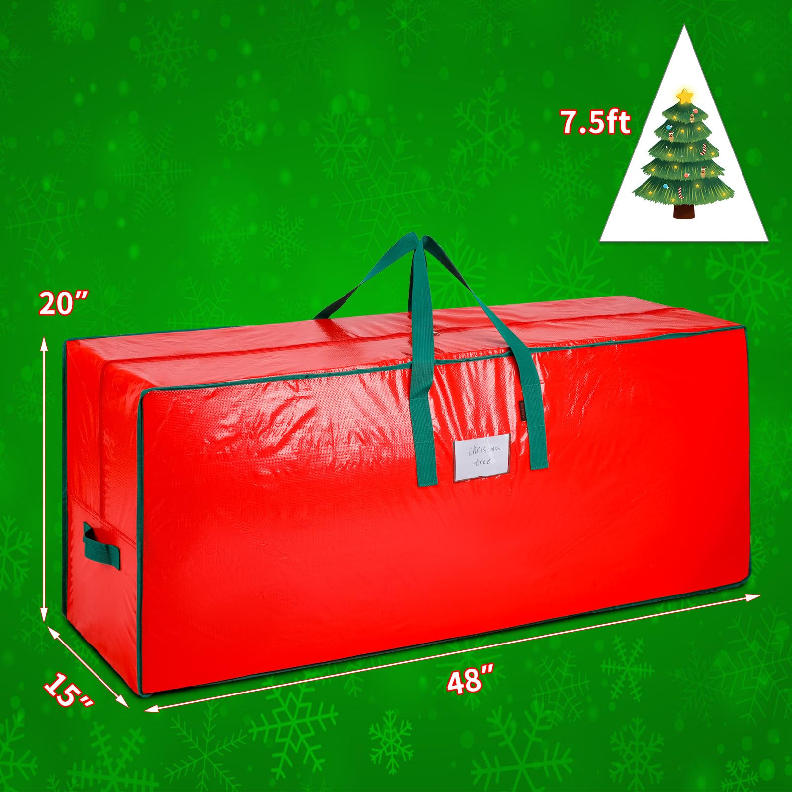 KRYSTY Christmas Tree Storage Bag - Fits Up to 7.5 Foot Xmas Holiday Tree, Zippered Bag, Carry Handles, Durable Waterproof Material, Protects Against Dust and Moisture, Red