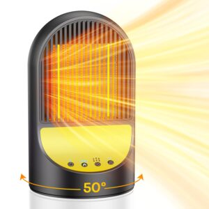 space heater, 1500w small portable electric heaters for indoor use, ptc ceramic heater for office with thermostat, 50°oscillation, 8h timer, 3 modes, quiet safe room heater for office room desk