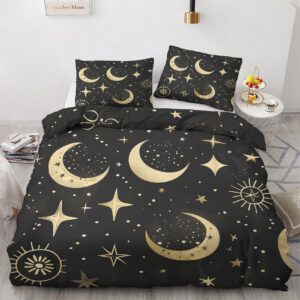 fjwxcbd moon and star duvet cover full size, celestial witchy pattern bedding set 3 piece for bedroom decor, cosmic duvet cover & 2 pillow shams, with zipper & ties, super soft microfiber