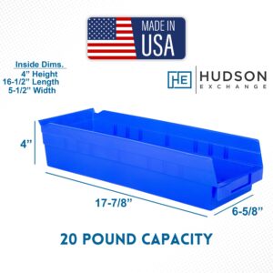 Hudson Exchange 18 x 6 x 4" Plastic Nesting Storage 18” Shelf Bin Container - 20 lb Capacity (Blue)