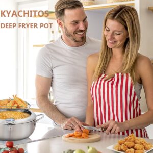 KYACHITOS 3.4L Deep Fryer Pot (24CM, 9.4inch), 304 Stainless Steel Small Deep Fryer with Oil Filtration, Japanese Style Deep Fryer Pot with Temperature Control