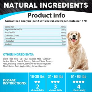 Hemp Calming Chews for Dogs Anxiety - 170 Dog Calming Chews - Anxiety Relief Treats - Dog Calming Treats - Hemp Oil - Sleep Calming Aid - Advanced Calming Health Joint Support Supplement - Made in USA