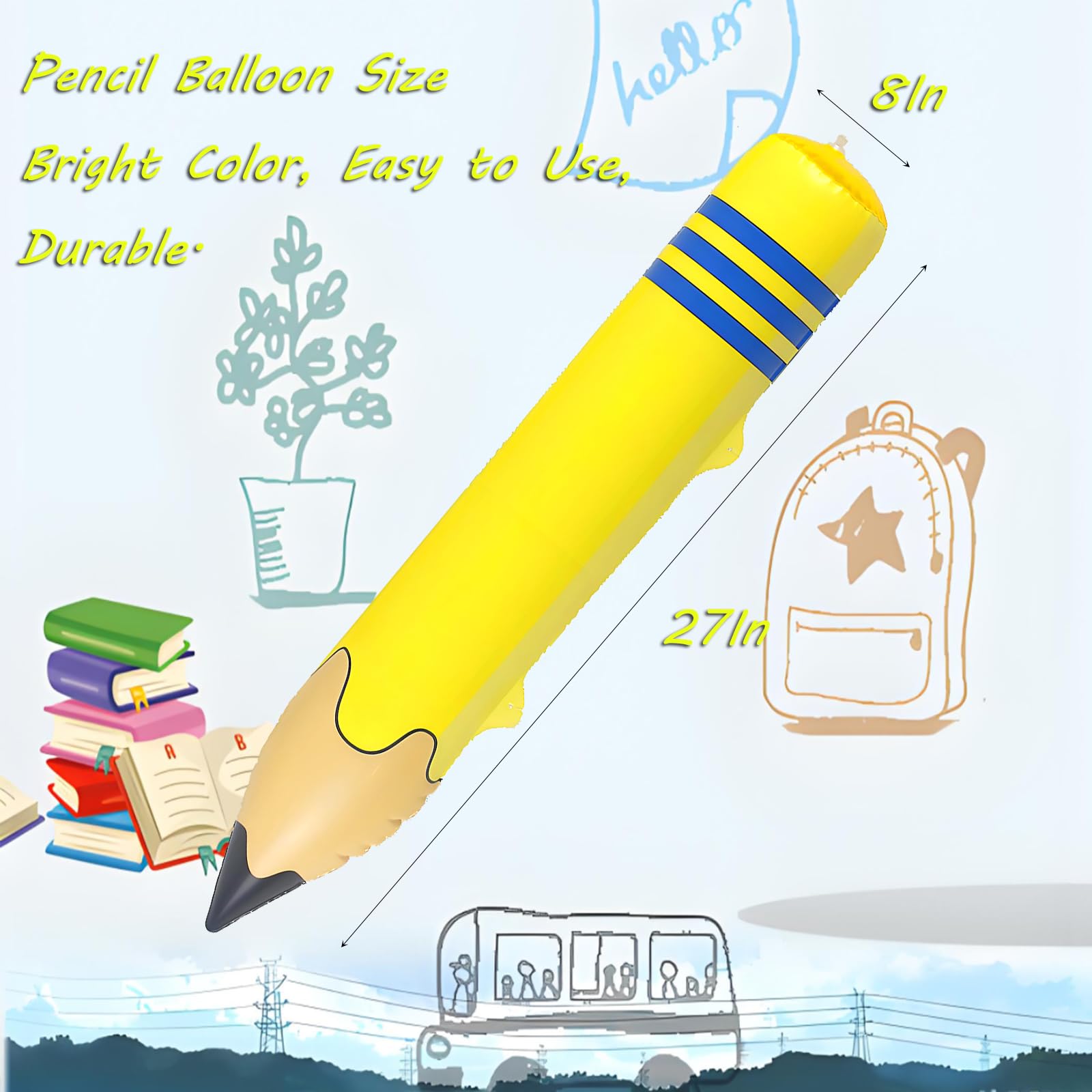 Giant Large Inflatable Pencil Balloon Birthday Party Back To School Graduation Favor Blow Up Balloon Hanging Classroom Decoration for Classroom Garden Room Birthday Party Decorations (Yellow 2)