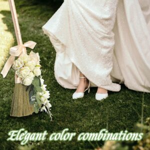 Bride and Groom Wedding Broom Jumping Ceremony,DIY Wedding Broom,Wedding Decoration Jumping Broom with Ribbon Artificial Pearls Rose Delphinium Leaves Eucalyptus,Wedding Decoration Crafts