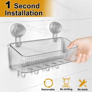 3 Pack Clear Shower Caddy Suction Cup, No Drilling Removable Shower Shelf, Plastic Suction Cup Shower Caddy for Bathroom Storage & Kitchen, 1 Second Installation, Rustproof Waterproof, Max Hold 22lbs