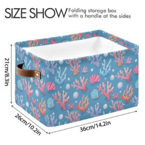 ALAZA Pearl Coral Reef Blue Large Storage Basket for Organizing Foldable Storage Bin for Shelves Home with Handles 1 Pack