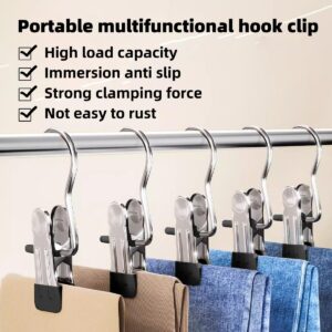 Clothes Pins, 15 Pack Hanger Hooks, Stainless Steel Laundry Clips, Travel Hangers, Towel Clips, Small Clothes pin for Closet Hanging, Space Saving Hanger Clips for Pants, Jeans, Hats, Boot(15P+Black)