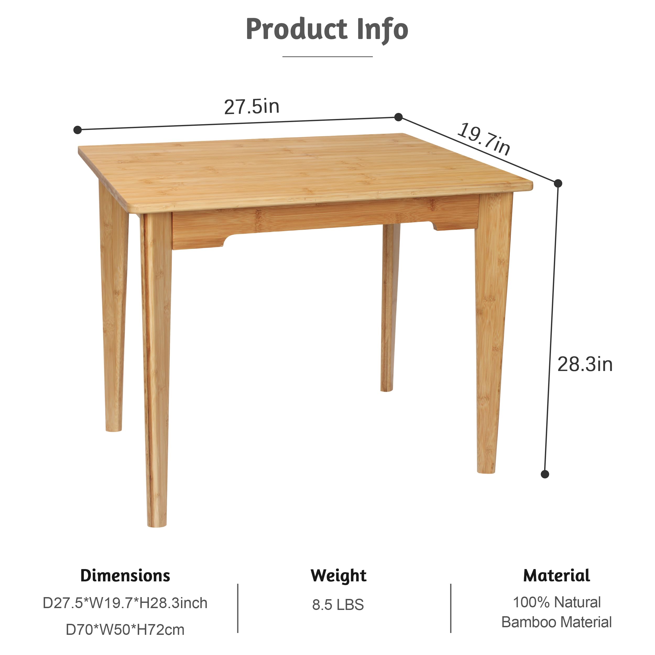 DOUSY- Small Bamboo Computer Desk Study Desk Home Office Desk Writing Table, Modern Study 27.5" Solid Multipurpose Table, for Living Room, Bedroom, Make Up, Natual Color