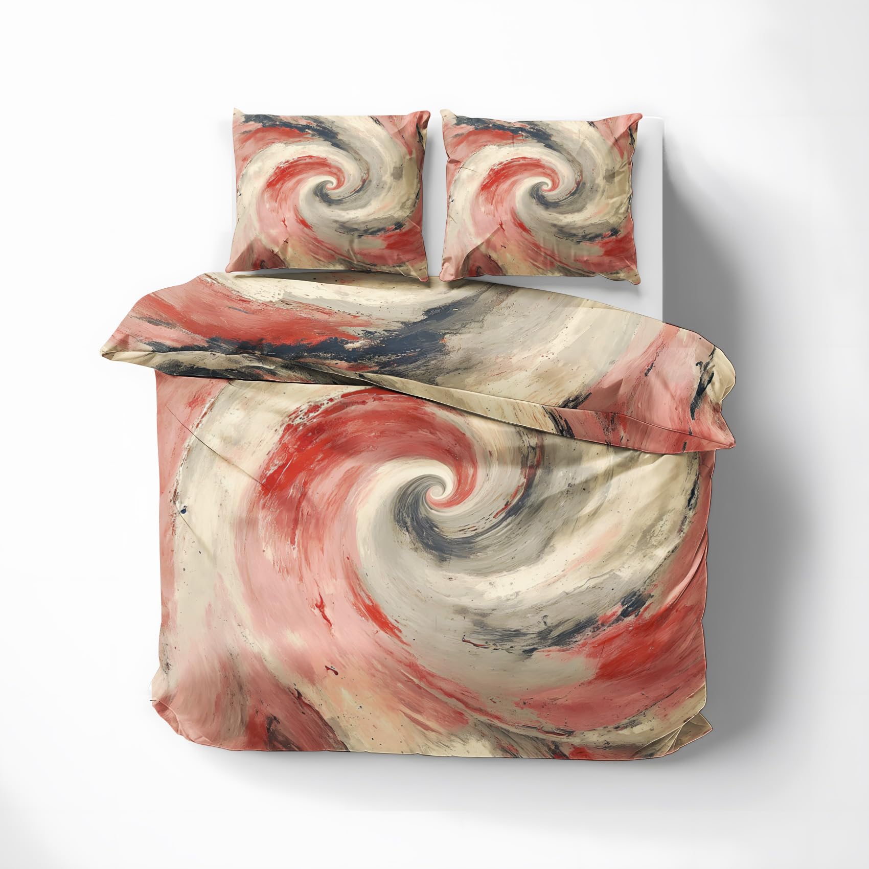 FJWXCBD Abstract Swirl Duvet Cover Full Size, Red and Beige Pattern Bedding Set 3 Piece for Bedroom Decor, Modern Artistic Duvet Cover & 2 Pillow Shams, with Zipper & Ties, Super Soft Microfiber