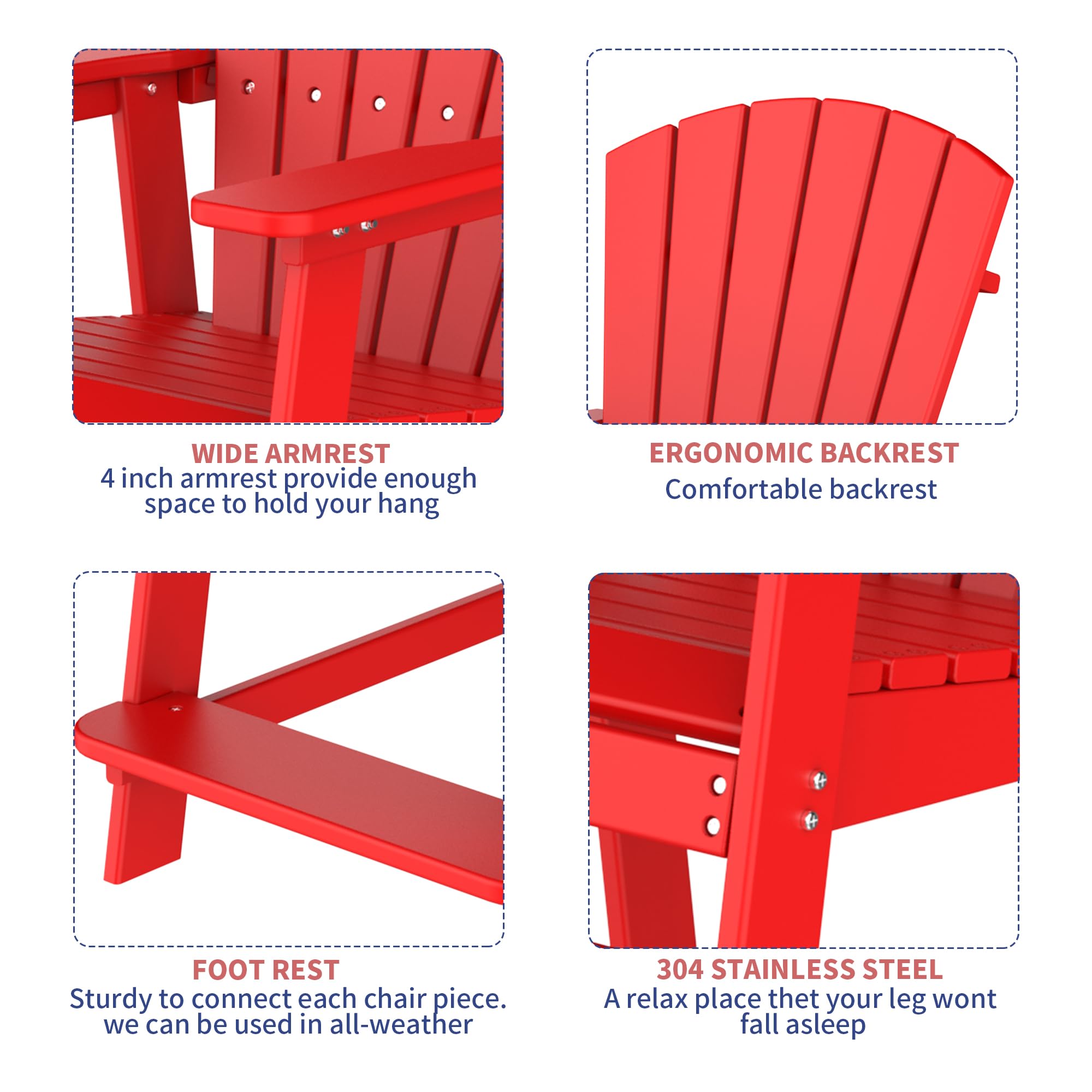 VSMKSJ Red Tall Adirondack Chair Outdoor Patio Chair and Weather Resistant Adirondack Balcony Chair for Porch,Garden,Backyard,Balcony (1 Chair)