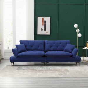 tzxtw comfy loveseat with adjustable armrest, small couches for small spaces, convertible sleeper sofa bed with metal feet, upholstered futon sofa, for living room, bedroom, apartment, office,blue