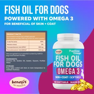 Omega 3 Fish Oil for Dogs - 120 SoftGels - Skin & Coat Supplement for Dogs, Supports Healthy Skin, Coat, Joints, Heart & Immune System, Premium Fish Oil Supplement for Dogs - Made in USA