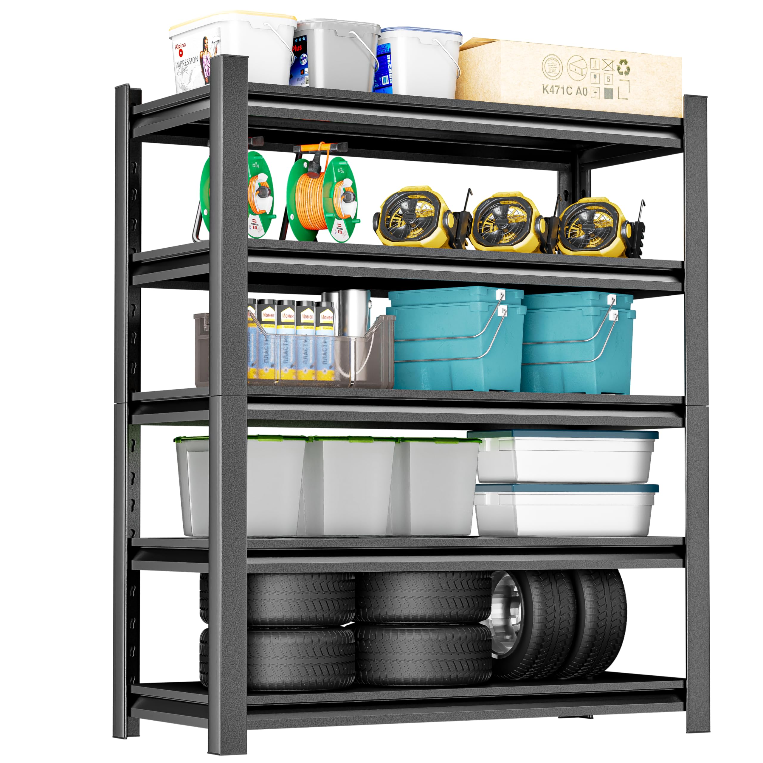 Garage Shelving,2 Pieces Thickened 72"Garage Storage Shelves Heavy Duty Shelving Units and Storage,Adjustable 5 Tier Metal Shelving Storage for Garage Rack Shelf and Industrial Shelving for Basement