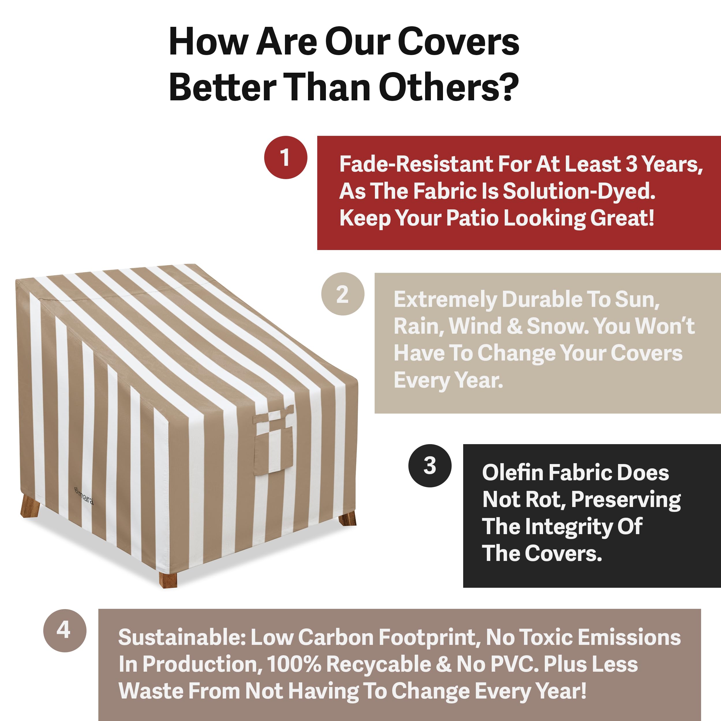 Elmara Outdoor Chair Covers – Waterproof, UV Fade-Resistant Patio Chair Covers Made of Heavy Duty Olefin – Durable All Weather Design Keeps Your Patio Furniture Safe (Bronze Stripe)