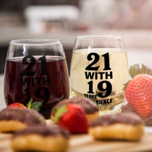 40th Birthday Gifts for Women and Men Wine Glass - Funny 21 with 19 Years of Experience Gift Idea for Mom Dad Husband Wife – 40 Year Old Party Supplies Decorations for Best Friend, Him, Her - 15oz