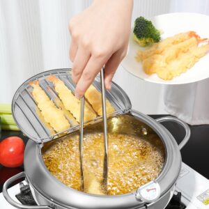 KYACHITOS 3.4L Deep Fryer Pot (24CM, 9.4inch), 304 Stainless Steel Small Deep Fryer with Oil Filtration, Japanese Style Deep Fryer Pot with Temperature Control