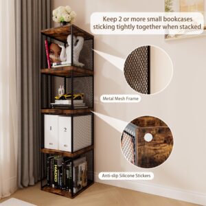 Ksuefao 2 Cube Storage Organizer, Small Bookshelves, DIY Variable Stackable Wooden & Metal Cubes Shelves for Desktop, Bedroom, Living Room, Black Brown