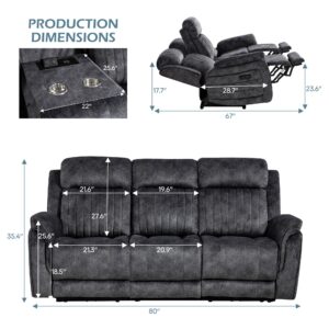 Consofa Zero Gravity Power Reclining Sofa with Adjustable Headrest, Electric Reclining Couch with Wireless Charge, Power Recliner Sofa 3 Seater with Drop Down Table,Cup Holder,USB Ports (Grey)