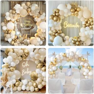 Archloon White Sand Gold Balloons Garland Arch Kit,192PCS White Nude Balloons with Metallic Chrome Gold Latex Balloons for Birthday Decorations