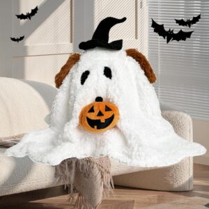 Rdogeia Ghost with Pumpkin Pillow,Dog Ghost Holding Pumpkin Plush,Cute Halloween Toys Halloween Stuffed Animal,Halloween Party Favors,Halloween Treat Bag Stuffers Gifts Kids Boys Girls