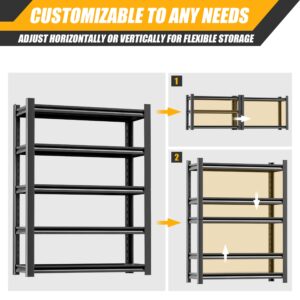 Garage Shelving,2 Pieces Thickened 72"Garage Storage Shelves Heavy Duty Shelving Units and Storage,Adjustable 5 Tier Metal Shelving Storage for Garage Rack Shelf and Industrial Shelving for Basement