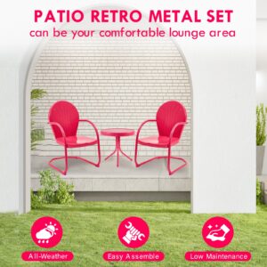 Marcytop Outdoor Bistro Set, 3 Pieces Retro Metal Porch Furniture Set, All-Weather Patio Bistro Set, 2 C-Spring Metal Chairs and Round Side Table for Porch, Garden, Lawn and Balcony, Rose