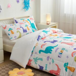 YHXSLY Dinosaur Comforter Set Twin Size, 3 PCS Dinosaur Print Cartoon Kids 3D Quilts Bedding Sets Room Decor Bedding Set All Season for Child Gift Birhday Halloween (Dino, Twin)