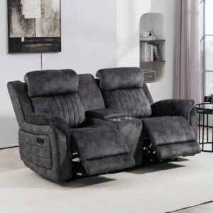 consofa zero gravity reclining loveseat with adjustable headrest, power reclining loveseat with console, rv wall hugger loveseat recliner with usb & type-c ports for living room (grey)