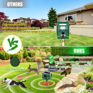 Ultrasonic Solar Animal Repeller for Yard, 3 Modes Outdoor Cat Squirrel Repellent with Motion Sensor & Flashing Light, 360° Animals Deterrent for Squirrel Bird Deer Cat Skunk Dog for Yard Garden