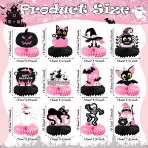 Containlol 12 Pcs Pink Halloween Baby Shower Decorations Halloween Honeycomb Centerpieces Pink Black Halloween Table Decor Halloween Birthday Table Toppers for Baby Shower Girls Party Table Decor