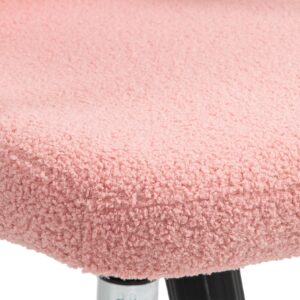 Vinsetto Teddy Fleece Home Office Chair, Button Tufted Desk Chair with Padded Armrests, Adjustable Height and Swivel Wheels, Pink