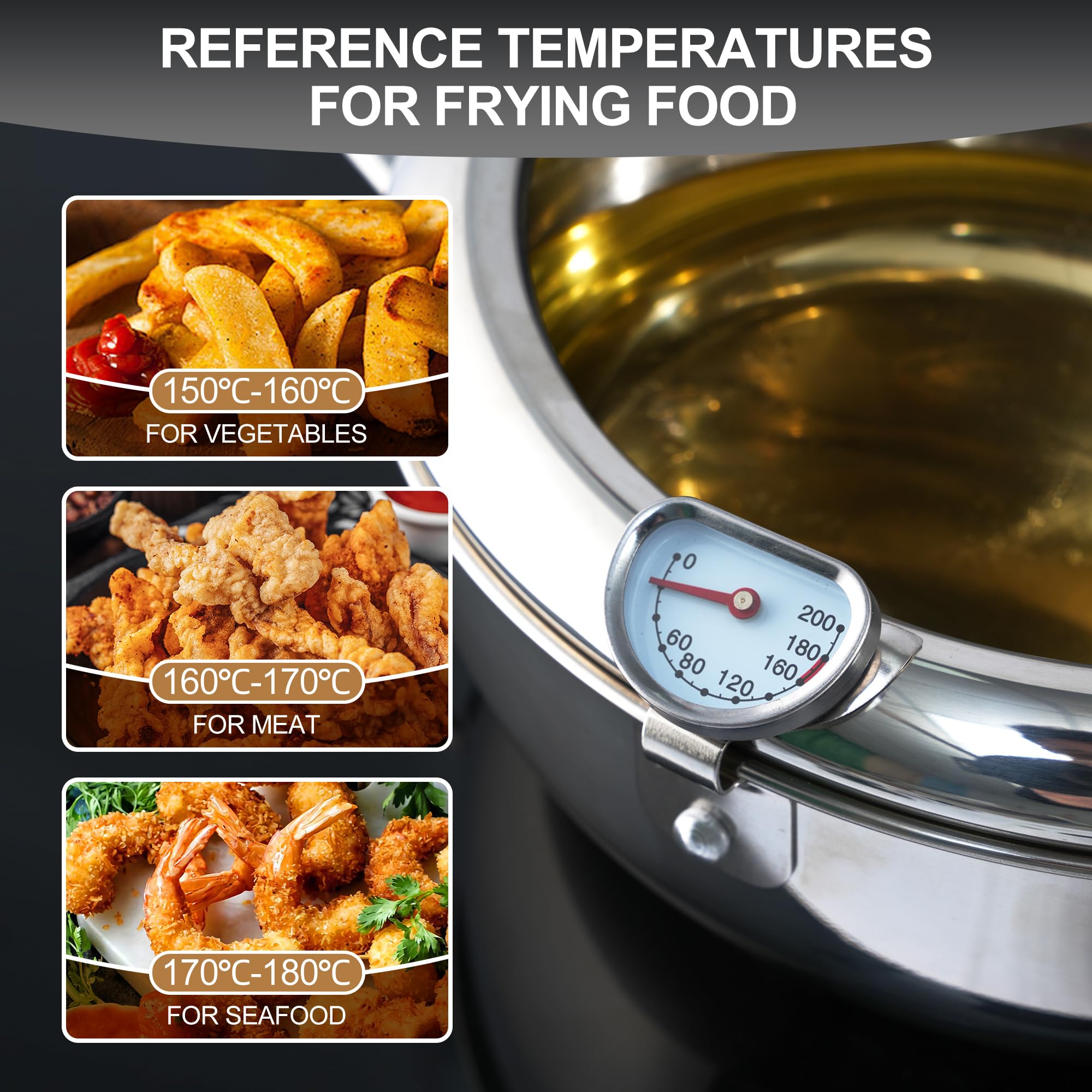 KYACHITOS 3.4L Deep Fryer Pot (24CM, 9.4inch), 304 Stainless Steel Small Deep Fryer with Oil Filtration, Japanese Style Deep Fryer Pot with Temperature Control