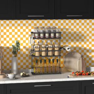 Modern Peel and Stick Wallpaper Orange and White Mosaic Checkered Contact Paper 17.7"x78.8" Self Adhesive Lattice Wallpaper Removable Decorative Wallpaper for Bedroom Countertops Cabinet Vinyl Roll