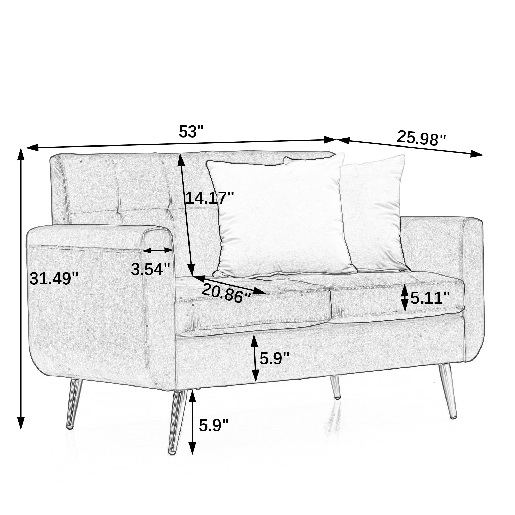 TZXTW Small Couches for Small Spaces, Modern Loveseat Sofa with Gold Iron Legs, Mid Century Decor Love Seat, Button Tufted Linen Fabric 2 Seat Sofa, for Living Room, Bedroom, Apartment, Office,Pink