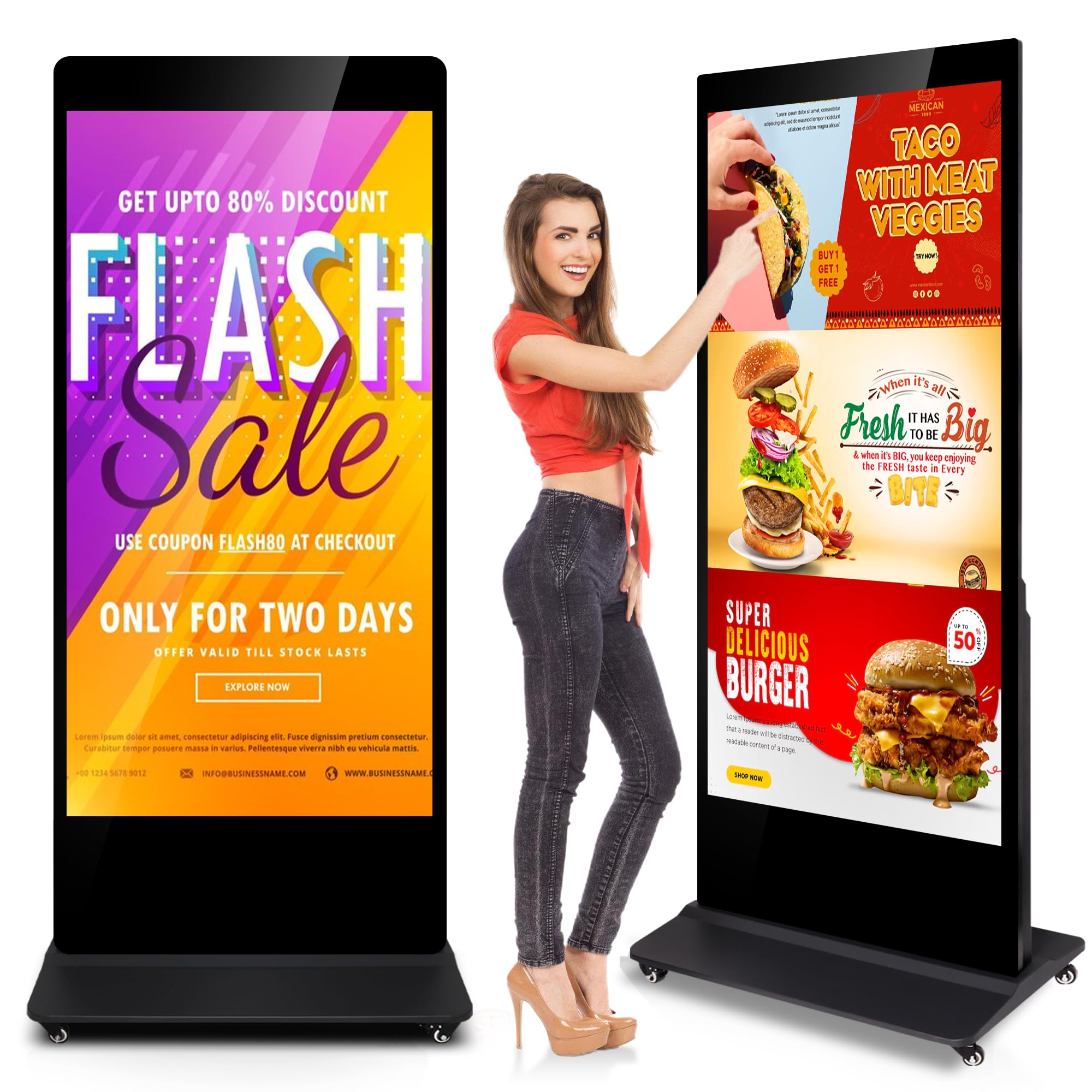 CAMINI 65 inch Digital Signage Floor Standing 4K Resolution Digital Signage Kiosk, LCD Digital Signage Kiosk, Android 11 OS Touch Screen with WiFi HDMI/USB Input Digital Signage Player