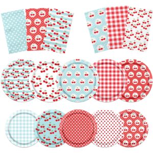 ogmogkw cherry party decorations tableware,60pcs cherry paper plates and cherry napkins disposable cherry fruit party supplies for cherry themed birthday party baby shower decorations