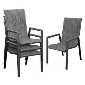 udpatio stackable patio chairs set of 4, outdoor stackable dining chairs with high back, patio dining chairs with armrest for lawn backyard deck, dark grey