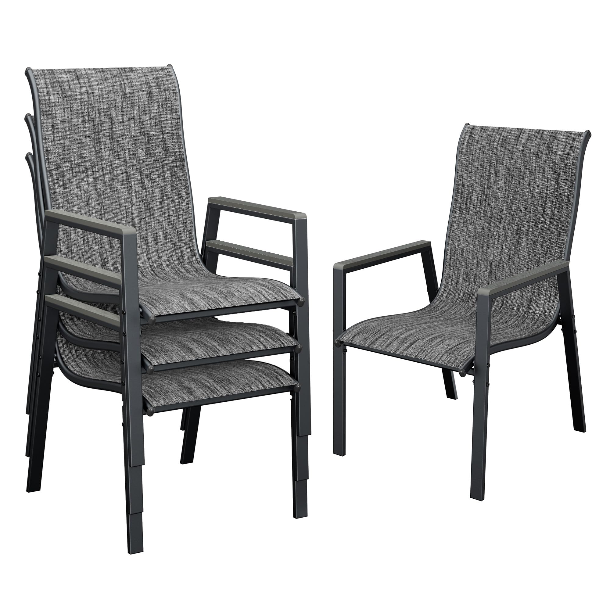 UDPATIO Stackable Patio Chairs Set of 4, Outdoor Stackable Dining Chairs with High Back, Patio Dining Chairs with Armrest for Lawn Backyard Deck, Dark Grey